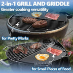 SafBbcue Cast Iron Griddle & Grate for Weber 22" Kettle Charcoal Grill Accessories, Foldable Cooking Grate & Griddle for Cuisinart CHA-830 Cleanburn Fire Pit Cook Top, Outdoor Campfire BBQ Parts
