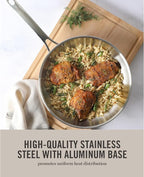 Martha Stewart Castelle Large 12" Stainless Steel Frying Pan Non Toxic Fry Pan Skillet
