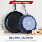 Blue Diamond 9.5” and 11" Frying Pan Skillet Set, Diamond Infused PFAS & PFOA-Free Ceramic Nonstick Pots & Pans, Durable Non Toxic Metal Utensil Safe & Scratch Resistant, Dishwasher & Oven Safe, Blue