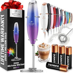Zulay Kitchen Powerful Milk Frother Wand With 4 AA Duracell Batteries - Ultra Fast Handheld Drink Mixer - Electric Whisk Foam Maker for Coffee, Lattes, Cappuccino, Matcha & Creamer - Firework