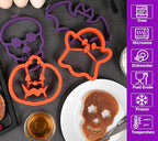 Kamehame Halloween Silicone Pancake Molds for Skull, Ghost, Bat and Pumpkin Shape Pancakes, 4 Pack Nonstick Pancake Shaper for kids, Fun Halloween Cake Ring Mold for Griddle Cooking