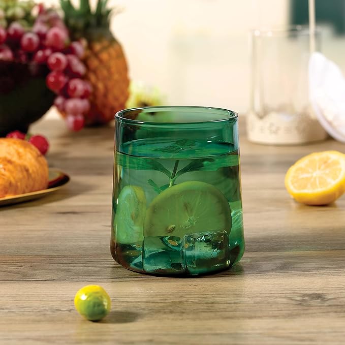 Emerald Green Glass Tumbler Set of 4 – 16.5 oz Borosilicate Drinkware – Durable, Lead-Free, Dishwasher Safe – Unique Colored Glasses for Any Drink