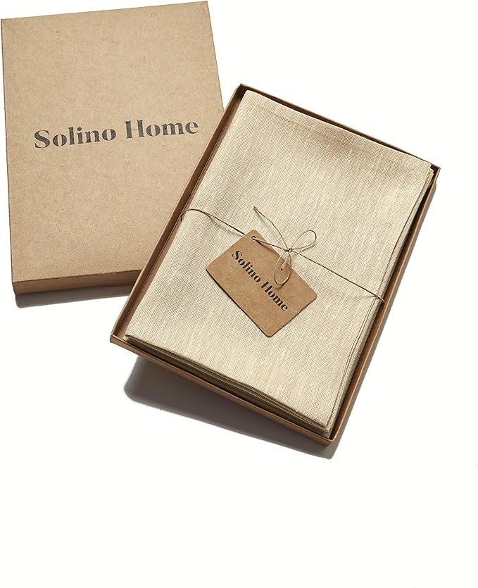 Solino Home Linen Cloth Napkins Set of 4-100% Pure Linen Champagne Beige Dinner Napkins 20 x 20 Inch for Holiday, New Year - Athena, Handcrafted and Machine Washable