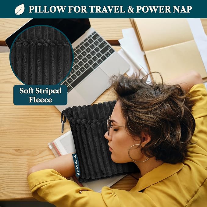 PAVILIA Travel Blanket Pillow, Airplane Blanket Set in Soft Bag with Pockets, Plane Blanket Compact Packable, Flight Essentials Car Pillow, Travelers Accessories Gifts, Luggage Strap, Black