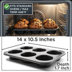 Wrenbury Jumbo Muffin Pan 6 Cup - Nonstick XL Deep Muffin Pan for Baking 4" Cup - Oversized Extra Large Cupcake Mold - Dishwasher Safe - PTFE Free - 446°F Oven Safe