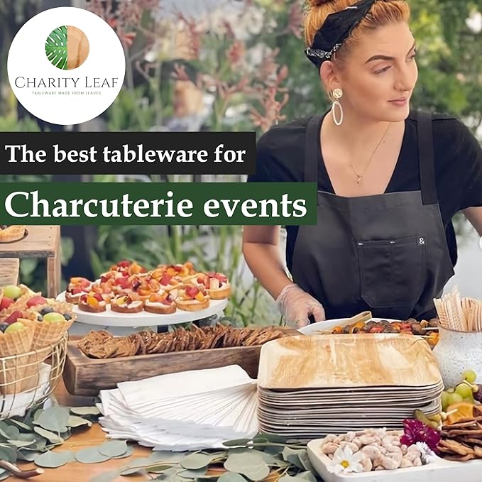 Charity Leaf 200-Pack 9"x6" Palm Leaf Trays | Eco-Friendly, Compostable Bamboo-Style Platters for Events & Weddings