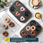 16-Piece Nonstick Bakeware Set with Oven Mitts, Donut Pan, and Heart Pan, Stackable Carbon Steel Baking Pans Set with Kitchen Utensils and Rack, Ceramic Coating, Black
