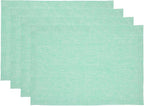 Solino Home Linen Cloth Placemats Set of 4-100% Pure Linen Chambray Aqua Placemats 14 x 19 Inch for Winter - Athena