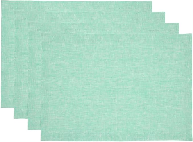 Solino Home Linen Cloth Placemats Set of 4-100% Pure Linen Chambray Aqua Placemats 14 x 19 Inch for Winter - Athena