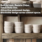 Artena Ramekins Oven Safe, Creme Brulee Ramekins, Embossed White Ceramic Souffle Pudding Custard Cups, Baking Dish, Dipping Bowls, Sauce Cups, Set Of 4 (Wheat Leaf, 4 oz)