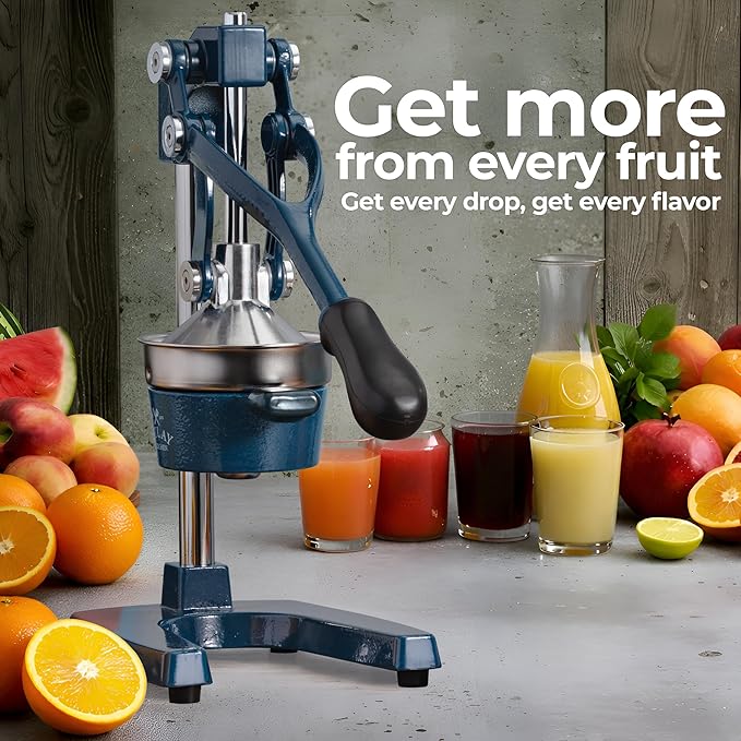 Zulay Kitchen Cast Iron Juicer - Easy-to-Clean Heavy-Duty Manual Juicer, Professional Citrus Juicer - Stainless Steel Lemon Squeezer - Manual Citrus Press & Orange Squeezer - Orange Juicer – Navy