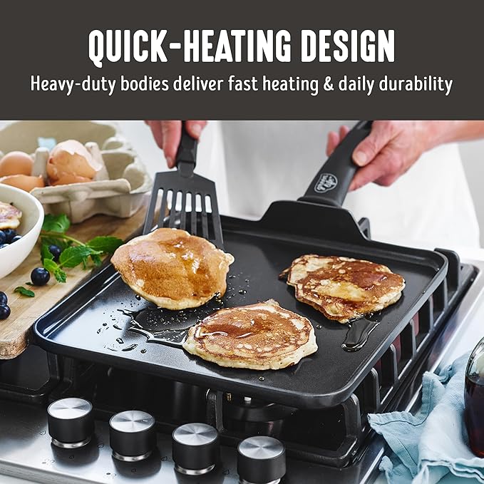 GreenLife Soft Grip Diamond Healthy Ceramic Nonstick 11" Griddle Pan, PFAS-Free, Dishwasher Safe, Black