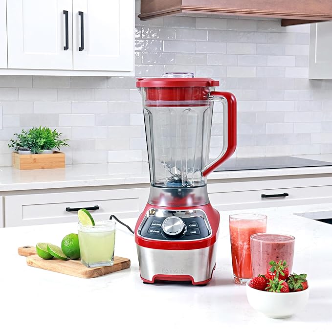 Kenmore Countertop Blender – Electric Mixer for Smoothies, Ice Crush & Pulse Function, Heavy Duty Tritan plastic Pitcher licuadora With 6 Speed, Kitchen Appliance, Dishwasher-Safe Jar, Red
