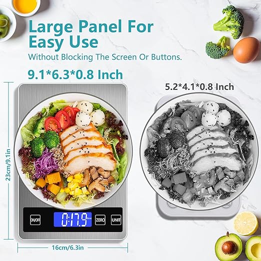 Food Kitchen Scale, Digital Food Scale 22lb/10kg Digital Kitchen Scale Precisely Measures Grams and Ounces for Meal Prep Baking and Cooking, Coffee, 304 Stainless Steel Kitchen Scale LCD Display