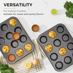 HONGBAKE Muffin Pans with 120 Natural Liners, Nonstick 12 Cup Cupcake Baking Tray, Premium Standard Size, 2 Pack, Dark Grey