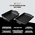 Northriver Casting 2-In-1 Pre Seasoned Cast Iron Dutch Oven With Skillet Lid,Casserole Dish,Rectangular Baking Pan,Griddle Pot Set, 6QT, 9"x13"