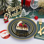 NOCCUR 200PCS Green Plastic Plates for 100 Guests - Include 100PCS 10" Dinner/ 100PCS 7" Dessert Disposable Plates Heavy Duty - Ideal for Party/Wedding/Christmas