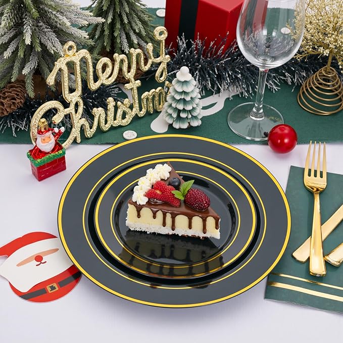 NOCCUR 200PCS Green Plastic Plates for 100 Guests - Include 100PCS 10" Dinner/ 100PCS 7" Dessert Disposable Plates Heavy Duty - Ideal for Party/Wedding/Christmas