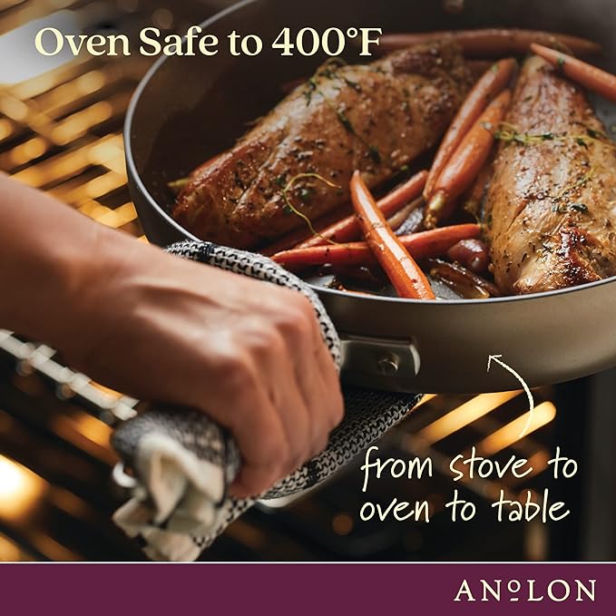 Anolon Advanced Home Glass Lids, Stainless Steel and Silicone Handles, 2 Piece, 10 Inch and 12 Inch Lid Set, Bronze