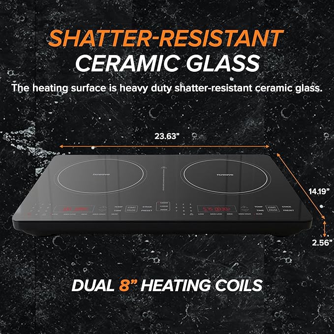 Nuwave Double Pro Cooktop Induction Countertop Burner, Portable, 900/1500/1800W with Dynamic Watt Technology, 50°F to 575°F, 8” Heating Coil, Shatter-Proof Ceramic Glass, Seamless IMD Touch Panel