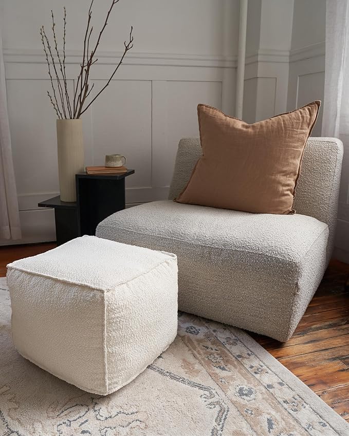 ZICOTO Beautiful Boucle Pouf Ottoman and Foot Rest - Elevate Your Living Room Decor with Lightweight Comfort and Charm - A Round Modern Foam Filled Foot Stool Perfect to Rest Your Feet