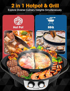 2 in 1 Hot Pot with Grill, Electric Korean BBQ Grill, Independent Dual Temperature Control & Non-stick Pan, Multi-function Smokeless Barbecue Grill for Family and Friends Gathering