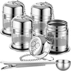 Umigy 4 Pcs Tea Infuser Strainers for Loose Tea with Scoop, Extra Fine Mesh Steeper 304 Stainless Steel Diffuser Leaf Holder with Extended Chain Hook for Brew, Spices, Seasoning (Stylish Style)