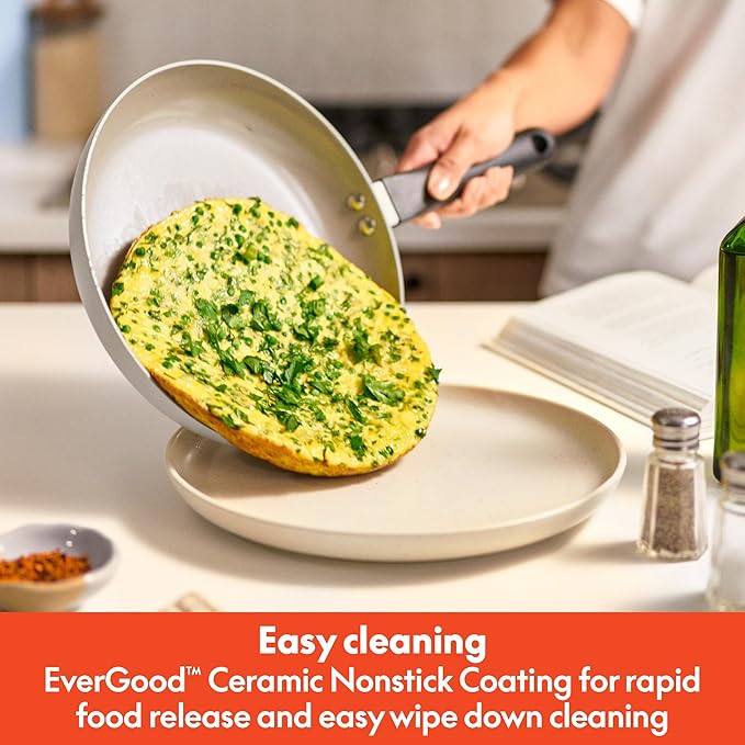 bella 12 Piece Cookware Set with EverGood™ Ceramic Nonstick Coating, Dishwasher & Oven Safe, All Stovetops Compatible, Tempered Glass Lids and Cool Touch Handles, Oatmilk
