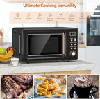 Moccha Retro Microwave, 0.7Cu.ft Compact Microwave, 700-Watt Countertop Microwave Ovens w/5 Micro Power, Delayed Start Function, LED Display, Child Lock, Small Microwave (Black)