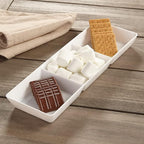 US Acrylic Avant White Plastic Divided Serving Trays (Set of 4) 15” x 5” | Narrow Reusable 3-Section Party Platters | Serve Appetizers, Fruit, Veggies, & Desserts | BPA-Free & Made in USA