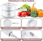 Bear Hot Pot Electric with Steamer, 1.6L Rapid Noodles Cooker, Mini Pot, Non-Stick Frying Pan for Steak, Ramen, Egg, Oatmeal, Soup with Power Adjustable