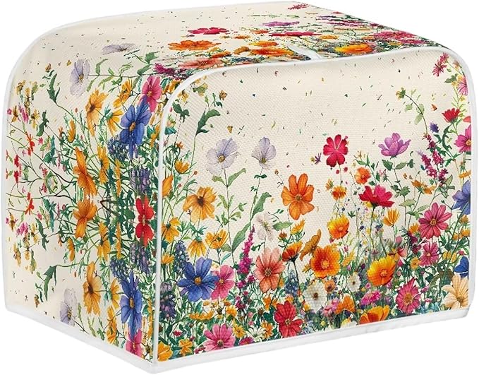 JEOCODY Flower Toaster Oven Cover - Quilted, Fits Most 4 Slice Toasters & Microwaves, Women's Gift