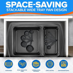Emporio Kitchen Stackable Baking Pan Set - Deluxe Nonstick Black Coating, Carbon Steel Bakeware Sets, PFOA, PFOS, PTFE Free, Recipe Booklet Included, Oven Safe (Up to 450°F), Set of 7 - Black
