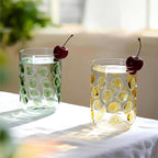 3D Polka Dot Crystal Glass Set of 2 – Hand-Colored Retro Design, Lead-Free Crystal, 16oz Capacity (Green & Yellow)