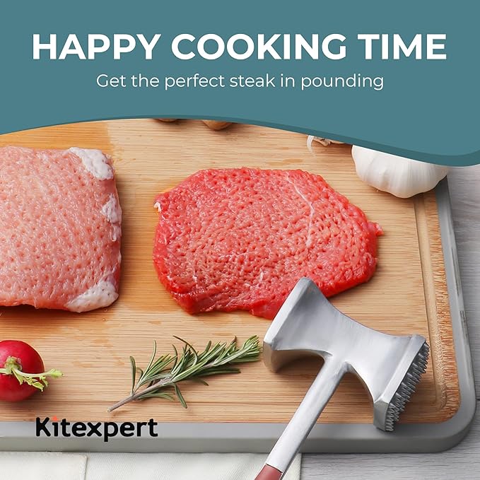KITEXPERT Meat Tenderizer Hammer with Comfortable-Grip Handle, Dual-side Mallet for Kitchen, Heavy Duty Pounder For Tenderizing Steak, Beef and Fish, Red