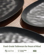 famiware Serving Platter, Oval 15.59/14.3/12.9inch Serving Dishes for Entertaining, Serving Bowls, Dishwasher Safe, Stoneware Serving Trays for Party, Food, Turkey, Reactive Glaze, Matte Dark Charcoal