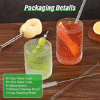 ZMOWIPDL Vintage Glassware Drinking Glasses Set of 12,Clear 12oz & 15oz Hobnail Glass Cups,Embossed Water Tumbler,for Beer,Cocktail,Whiskey,Juice and Various Mixed Drinks- 1 Cleaning Brush