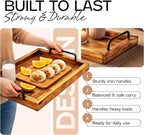 Besti Rustic Vintage Food Serving Trays (Set of 2) | Nesting Wooden Board with Metal Handles | Stylish Farmhouse Decor Serving Platters | Large: 15 x2 x11” - Small: 13 x2 x9” (Rustic Light Brown)