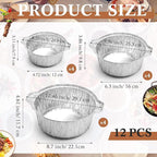 Ziliny Disposable Aluminum Pot with Lid Round Foil Pans Disposable Cookware Food Container for Vacation Trips Camping Baking Heating Cooking(12 Pcs,33.8, 67.6, 121.7 oz)