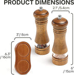 Wooden Salt and Pepper Grinder Set, Premium Oak Wood Salt Grinders Shakers, Pepper Mill with Acrylic Clear Window, Adjustable Ceramic Grinder (6″ - 2 Packs with Tray)