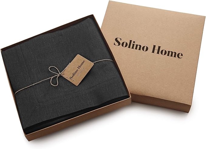 Solino Home Black Linen Tablecloth 60 x 120 Inch - 100% Pure Linen Table Cloth for Rectangle Tables - Fete, Machine Washable Tablecloth for Winter, Christmas, Holiday, New Year