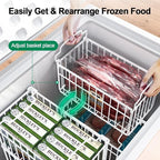 Freezer Organizer Bins, 2 Pack Stackable Deep Chest Freezer Organizer Bins, Foldable Baskets with Handles, White Storage Container Baskets for 5/ 7 Cu.FT Sort Frezen Meats