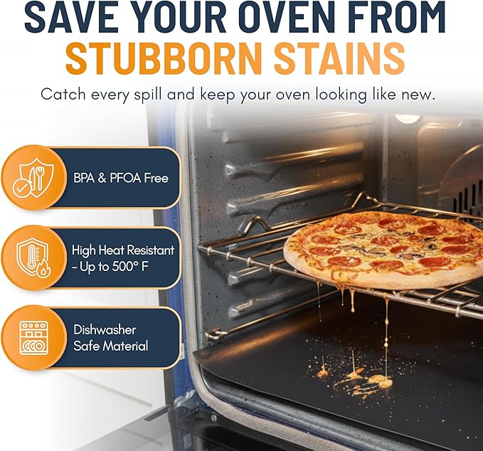 Oven Liners for Bottom of Oven - 2 Pack Large Heavy Duty Mats, 17”x25” Non-Stick Reusable Liner for Electric, Gas, Toaster Ovens, Grills - BPA & PFOA Free Kitchen Accessory to Keep Oven Clean (Black)