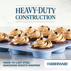 Farberware Easy Solutions Nonstick Bakeware Muffin/Cupcake Baking Pan, 12-cup with fill lines - Blue