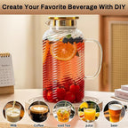 Buaic 2 PACK Glass Pitcher with Lid, 68 oz/ 2 Liter Spiral Pattern Water Pitcher,Glass Water Carafe for Cold Brew, Coffee, Lemonade, Iced Sun Tea,Beverage, Milk, Heat Resistant