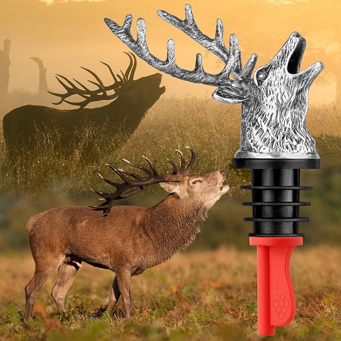 LKKCHER Deer Head Wine Bottle Pourer and Stopper Birthday Gifts Hunting Gifts for Hunters Men Dad Liquor Bottle Pourers Spout for Alcohol Spirits, Stag Gifts Wine Gifts, Dark Silver