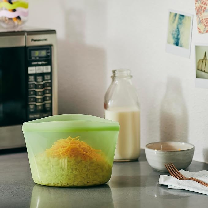 Stasher Premium Silicone Reusable Food Storage Bag, Clear | Microwave, Sous Vide, Dishwasher, Oven and Freezer Safe | BPA Free, Leak-free, Eco-friendly, 4-Cup Bowl (Pack of 2)