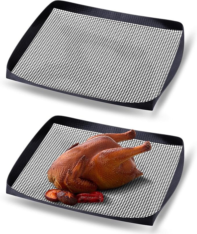 Teenyyou 2 Pcs 13.5 x 11.5 Inch PTFE Mesh Oven Baskets Air Fryer Basket for Oven Non-stick Air Fryer Basket Cooking Trays Replacement for Baking Chips Chicken Wings Bread Heating