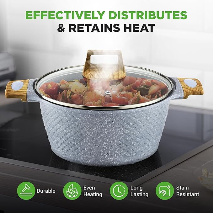 Nutrichef 22-Piece Cookware and Bakeware Set | Professional Home Kitchen Collection with Multi-Sized Pots, Pans, Non stick and Heat-Resistant Tools (Moon Grey Marble)