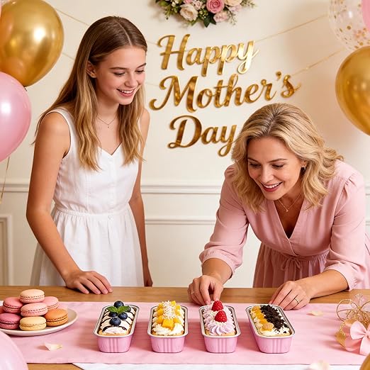 NPLUX 50 PACK Mini Cake Pans with Lids and Spoons,Rectangular Aluminum Foil Bread Pan,Mini Loaf Pans and Food Containers with Lids(Pink,6.8oz)